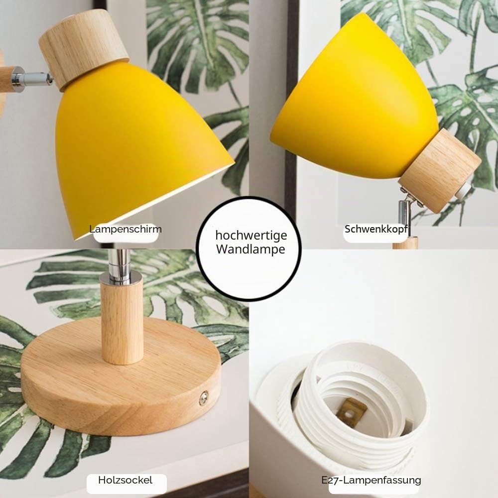 Wandlampe Holz Wandleuchte E27 Verstellbare Wandbeleuchtung Leselampe Innenwandleuchte Eisen Wand Strahler Schlafzimmer Wohnzimmer Flur Esszimmer Nacht Beleuchtung,Weiß