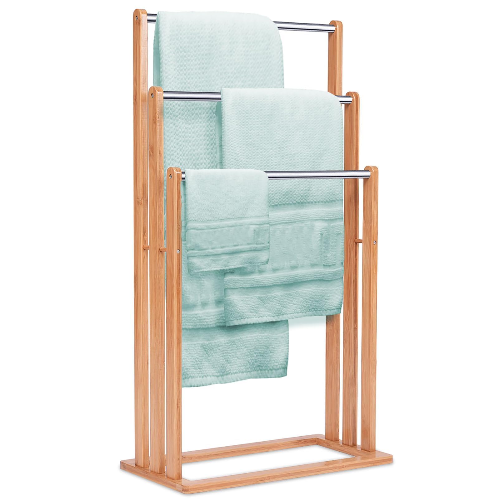 Porte-serviettes bambou sans perçage pour suspendre vos grands draps de douche