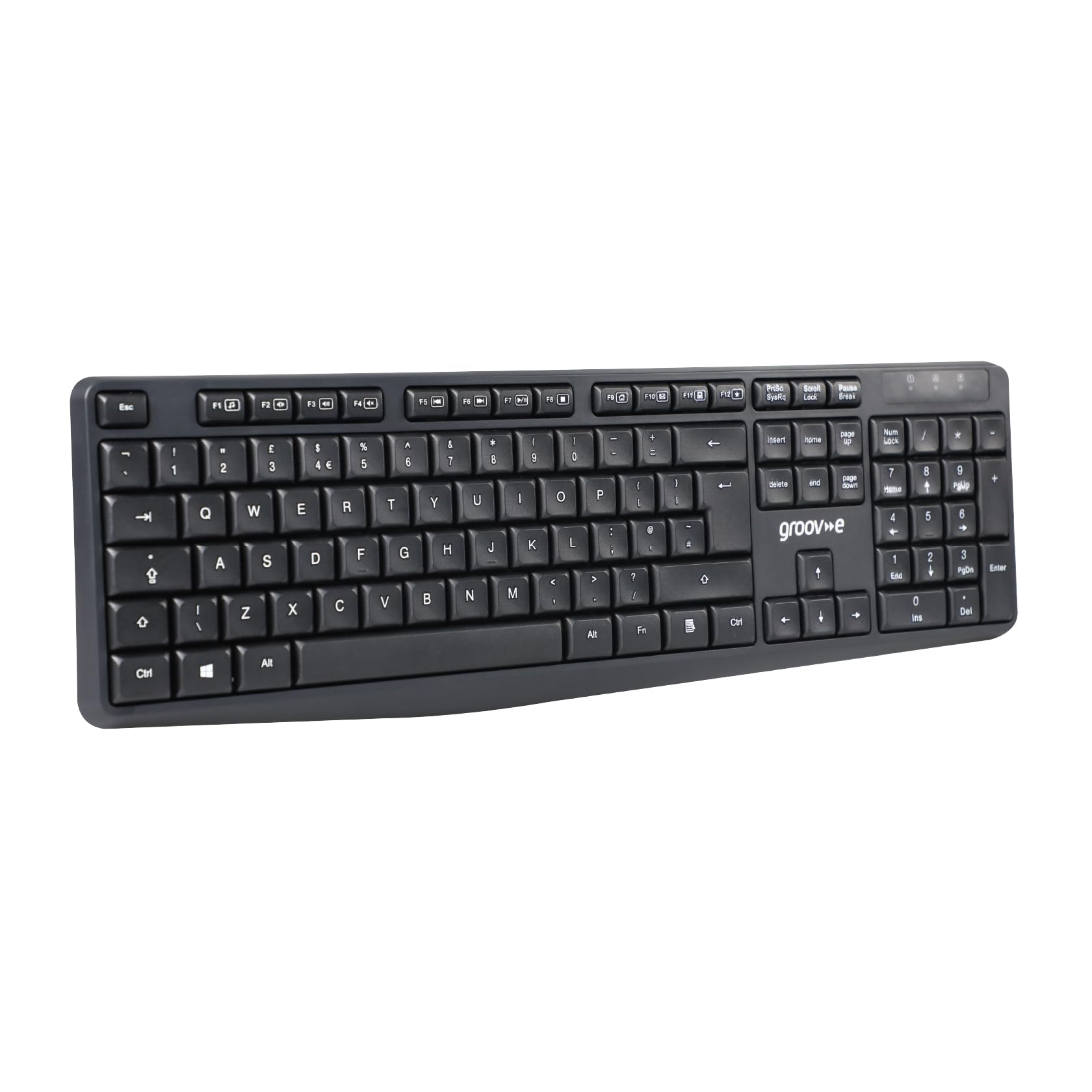 groov e Wireless Full-Size Keyboard - Computer Accessories for Laptops and PCs, Ergonomic Design, Silent Keys, 2.4G Wireless Connection, Qwerty Keyboard - Black