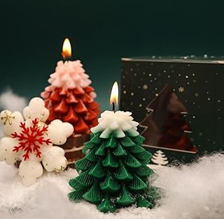 Box & Tales Christmas Tree Shaped Candles, Set of 2, Red & G