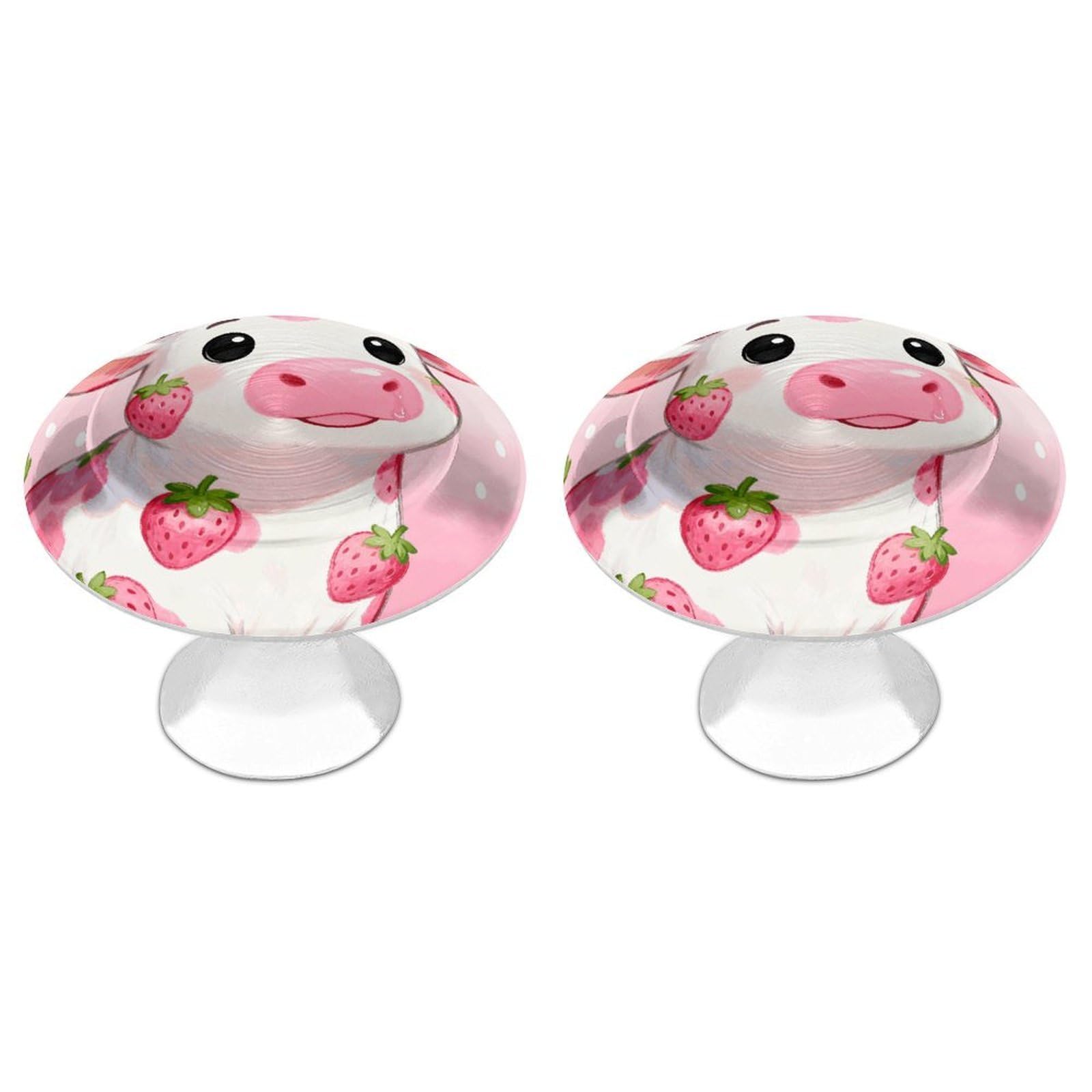Vstadank Style Strawberry-Flavored Cute Cow Drawer Knob Round Dresser Sturdy Drawer Pulls With Mounting Screws Kitchen Stainless Steel Modern Decorative Handles For Cupboard Closet Bathroom