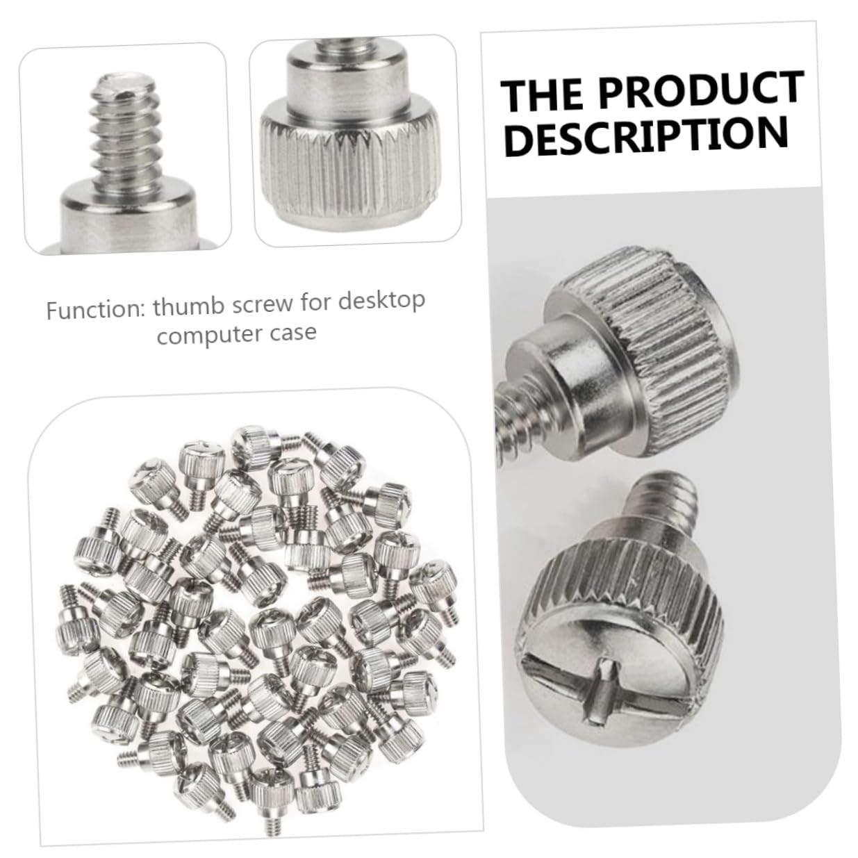 100pcs Silver Computer Case Thumbscrews with Knurled Head for Desktop PC Chassis Replacement, Standard Coarse Thread Screws for Computer Assembly and Maintenance