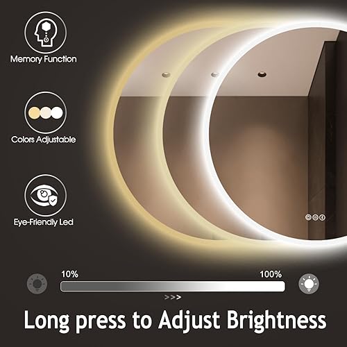 Miniatura 2 de SBAGNO - Espejo de baño LED redondo de 32 pulgadas con luces, retroiluminado y frontal iluminado, espejo de tocador montado en la pared 3000 K4000