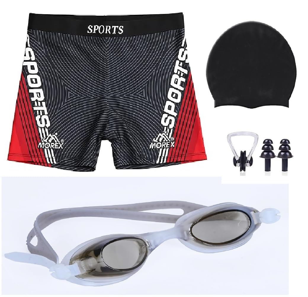 Morex Men's Swimming Shorts for Mens with Goggles, Cap, Nose Clip and Ear Plugs, Quick-Dry Polyester, Graphic Print-image-34