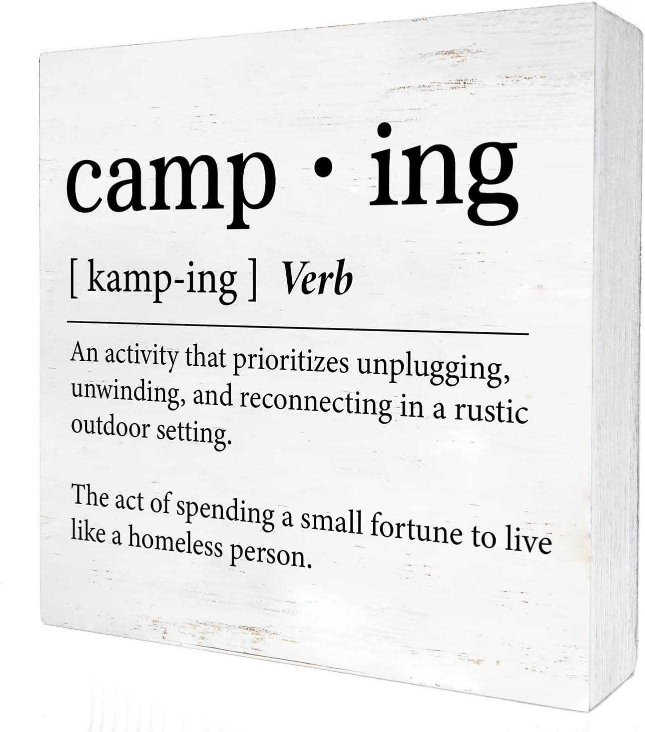 Camping Definition Box Sign 7x7 Inch Rustic Farmhouse Wood Decor