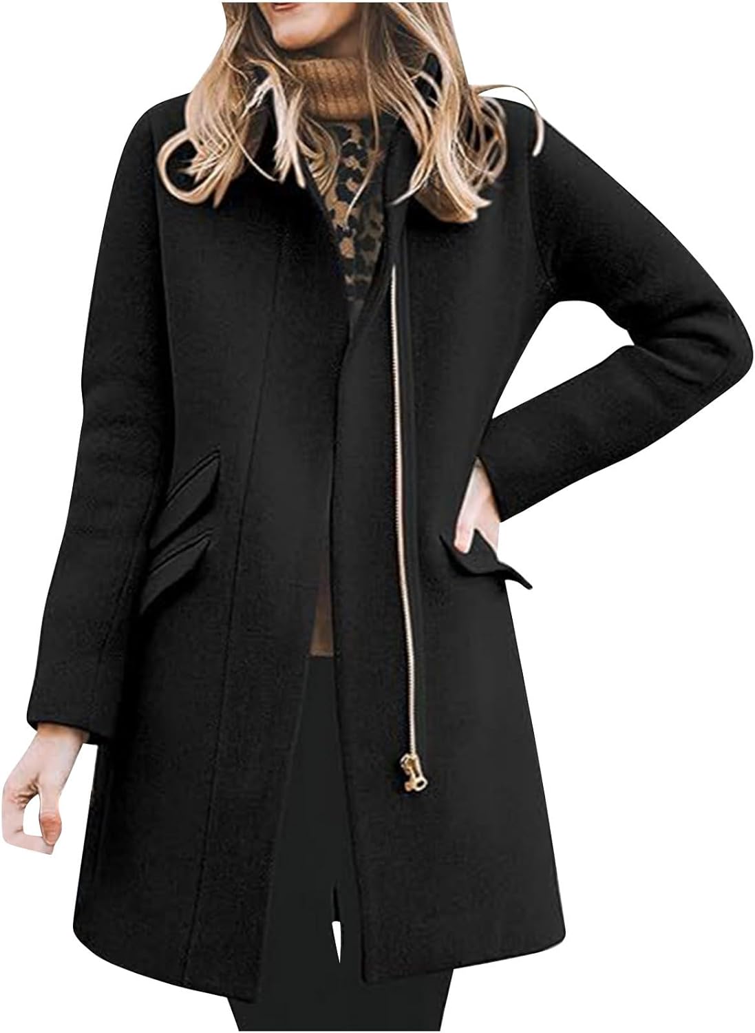 Zip Up Trench Coats for Women Long Warm Winter Coats for Women Mid Length Trench Coat for Women 2024 Trendy