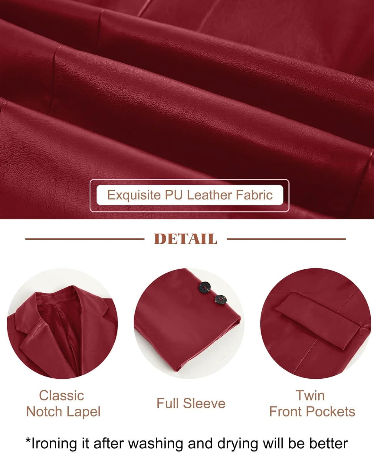 Pepochic Womens Oversized Leather Jacket Long Sleeve Faux Leather Blazer Lapel Button Down Leather Shacket Coat with Pockets - Image 5