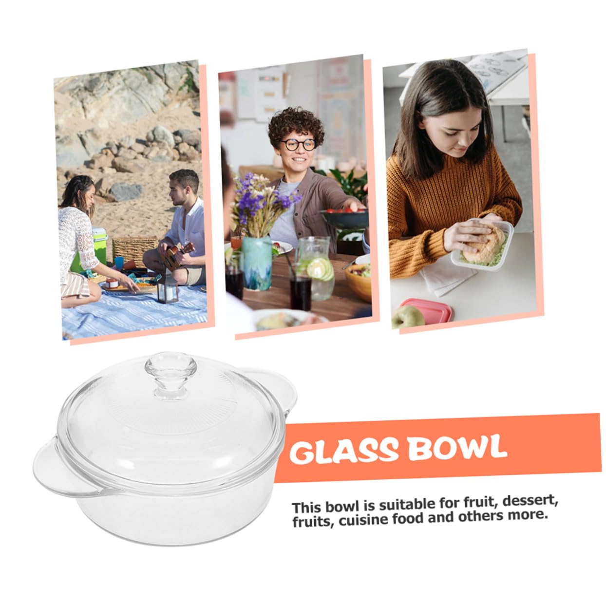 SHOWERORO Runde Glasschüssel Mit Deckel Salatschüssel-set Aus Glas Große Kapazität Transparente Servierschüsseln Für Partys Und Feiern