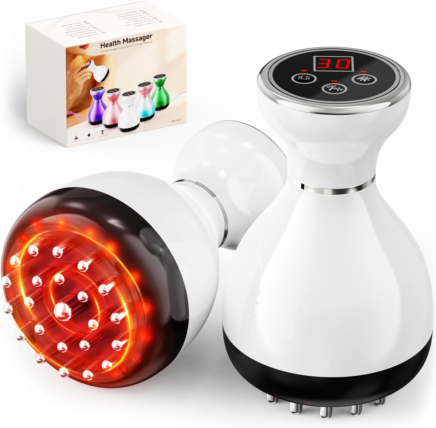 Handheld Lymphatic Drainage Massager for lymphedema & lipedema, Anti Cellulite Massage tools For Belly Waist Thigh Arm Shaping, Body Sculpting Machine with Microcurrent & Red-Light & Heat & Vibration