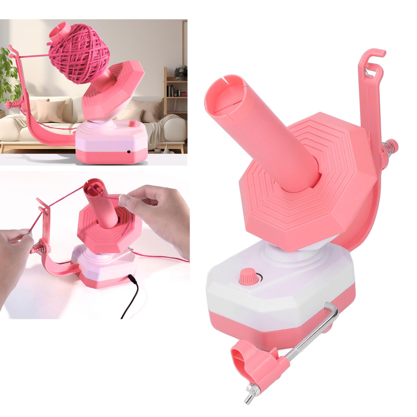 Enrollador de Hilo, Enrollador de Bolas de Hilo Eléctrico para Crochet, Ahorra Tiempo y Esfuerzo, Hilandero de Hilo con Interfaz USB, Enrollador de Hilo de Lana, el Ayudante para