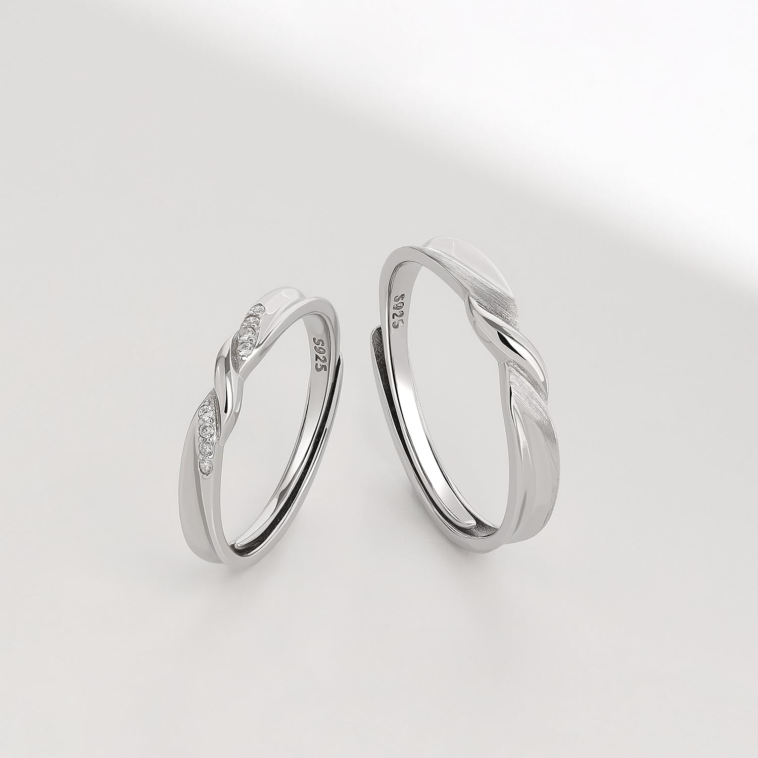 Meissa Alianzas Anillos de Compromiso Ajustables para Pareja Plata de Ley 925 Mujer 2,5mm con Circonita & Hombre 3,2mm Joyería Nupcial para Aniversario Boda San Valentín (Juego de dos anillos)