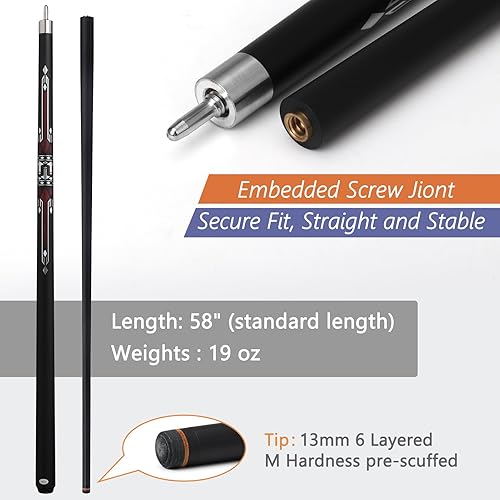 Miniatura 4 de Taco de billar con estuche, palo de taco de piscina de fibra de vidrio de 0.512 in, kit de taco de billar con estuche, palo de billar profesional de