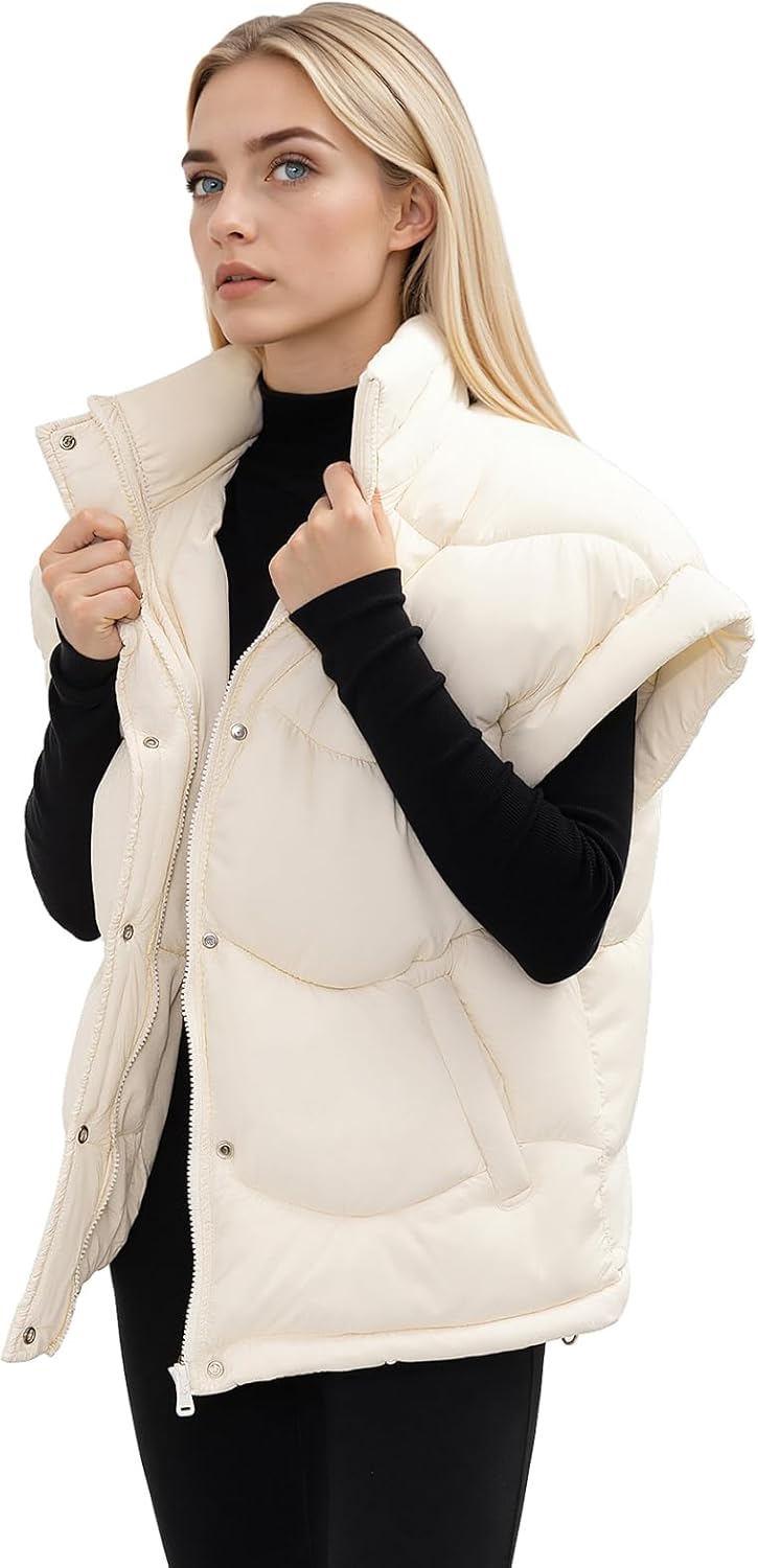 Women's Oversized Puffer Vest Zip Up Winter Casual Warm Lightweight Sleeveless Padded Jackets - Image 2