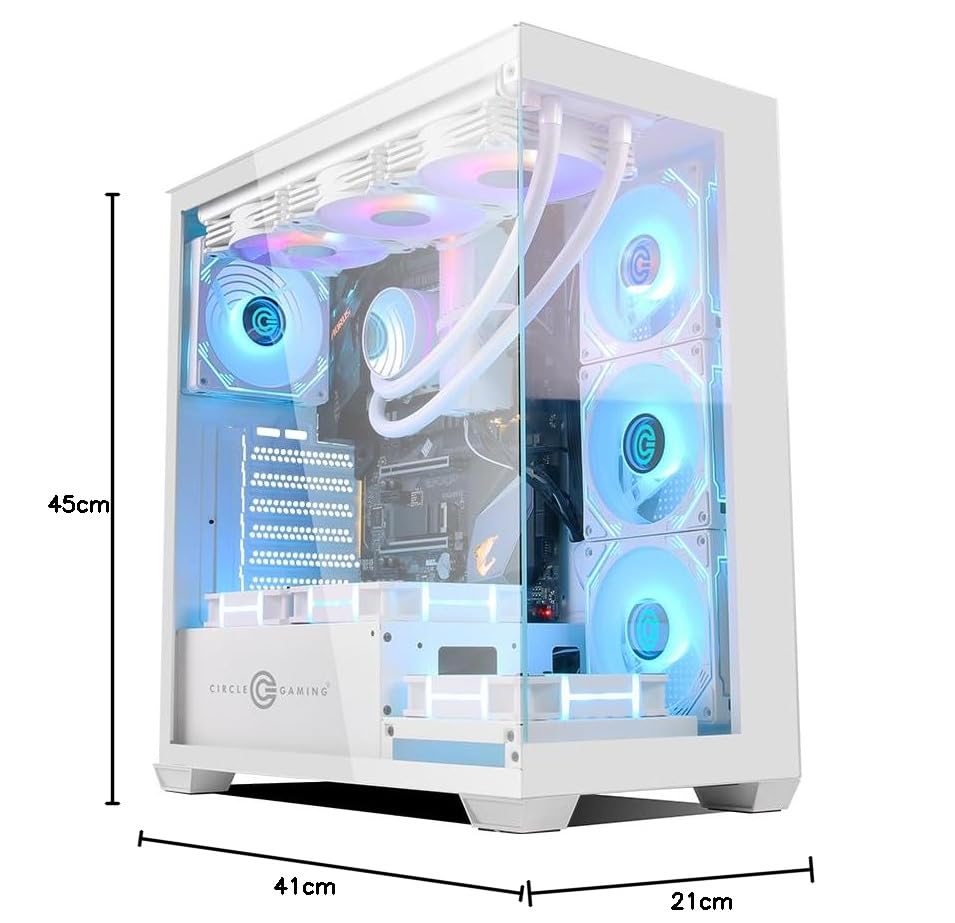 Image of Circle Defender ZX1 Mid- Tower Computer Case | Gaming Cabinet - White | Support ATX, M-ATX, ITX | Infinity Mirror Pre- Installed 3 x 120mm Front and 1 x 120mm Rear ARGB Fans