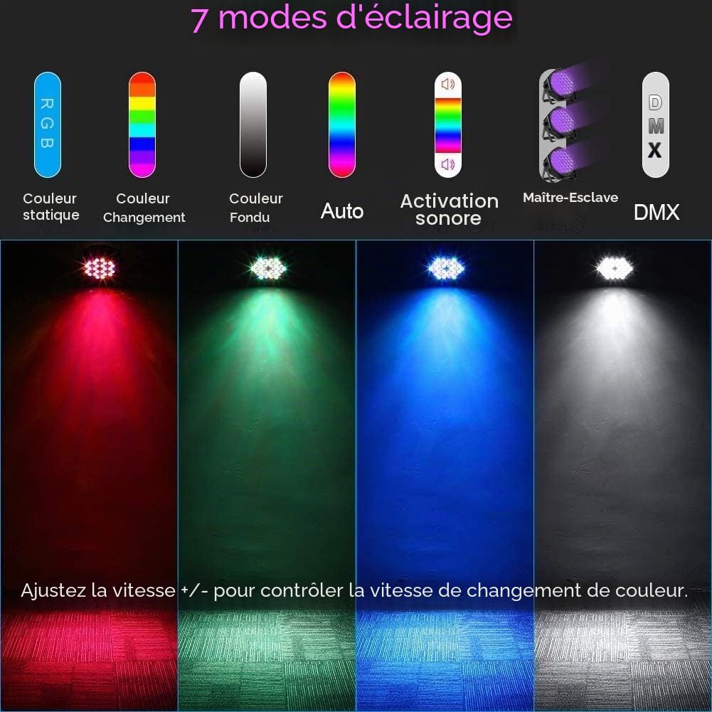 4PCS Par LED DMX avec Sac, RGB 36 LED Lampe de Scène avec Télécommande, Éclairage Scène avec contrôle DMX et Son Activé pour Fête Bar Bande Mariage Halloween Noël