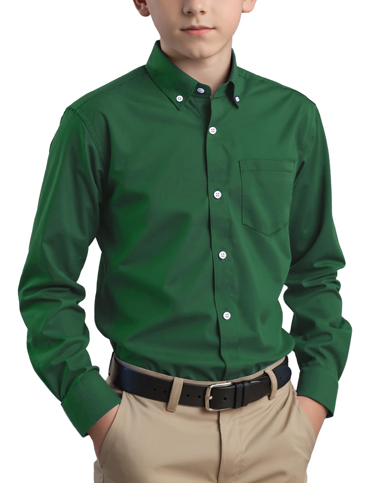 Spring&Gege Chemise boutonnée à manches longues en sergé tissé pour garçon