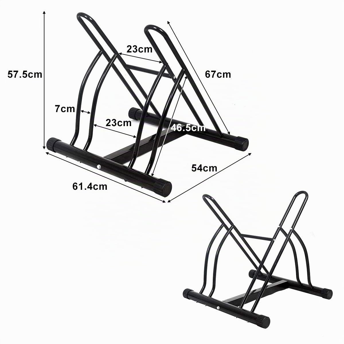 GIANTEX Support Cycles Universel 2 Places Pose au Sol Râtelier Noir Vélo Rack Vélo Rangement 2 Vélos au Sol 60x53x56CM(L x I x H) Peinture Noire en Aérosol