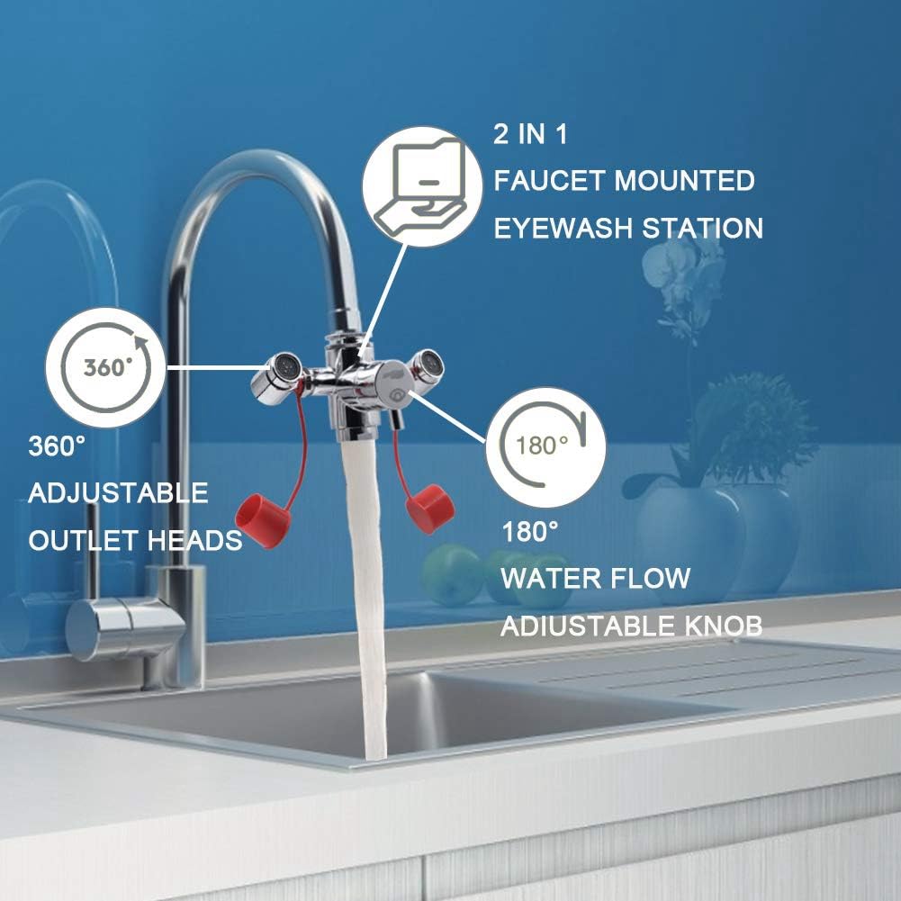 Am Wasserhahn Montierte Augendusche mit Abdeckung, Zuverlässige Erste-Hilfe-Augendusche für Den Notfall Zur Befestigung Am Waschbecken für Labor,