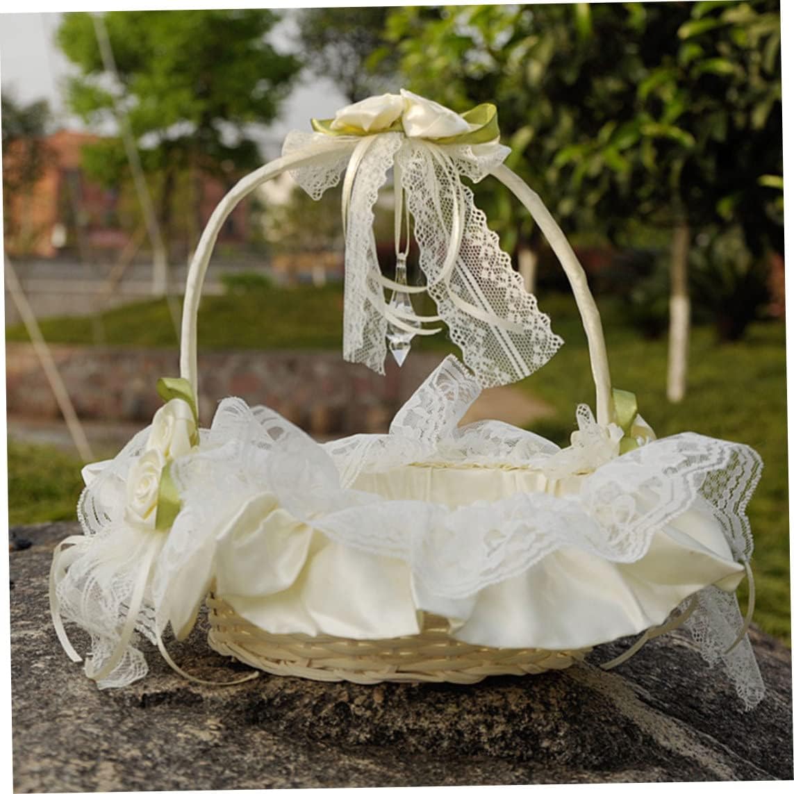 Wedding Basket Lace Flower Basket Flower Girl Handwoven Romantic for Decoration
