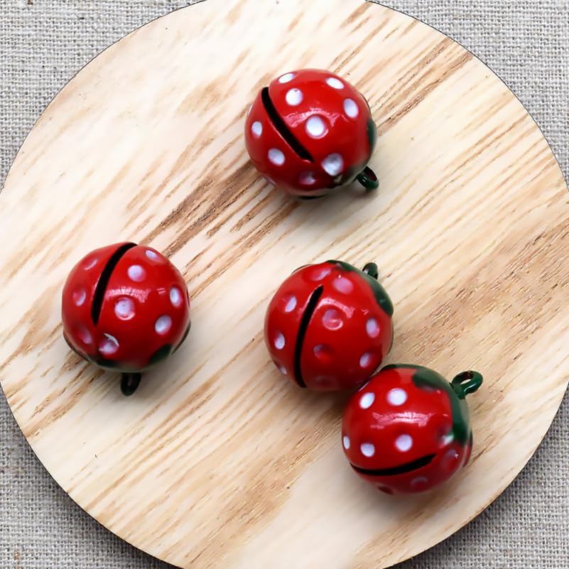 TEHAUX 10Pcs Strawberry Shape Bells for Pet Collar, Small Iron Bell Pendant for Cats, Red Fruit Charms for Diy Crafts and Pet Accessories