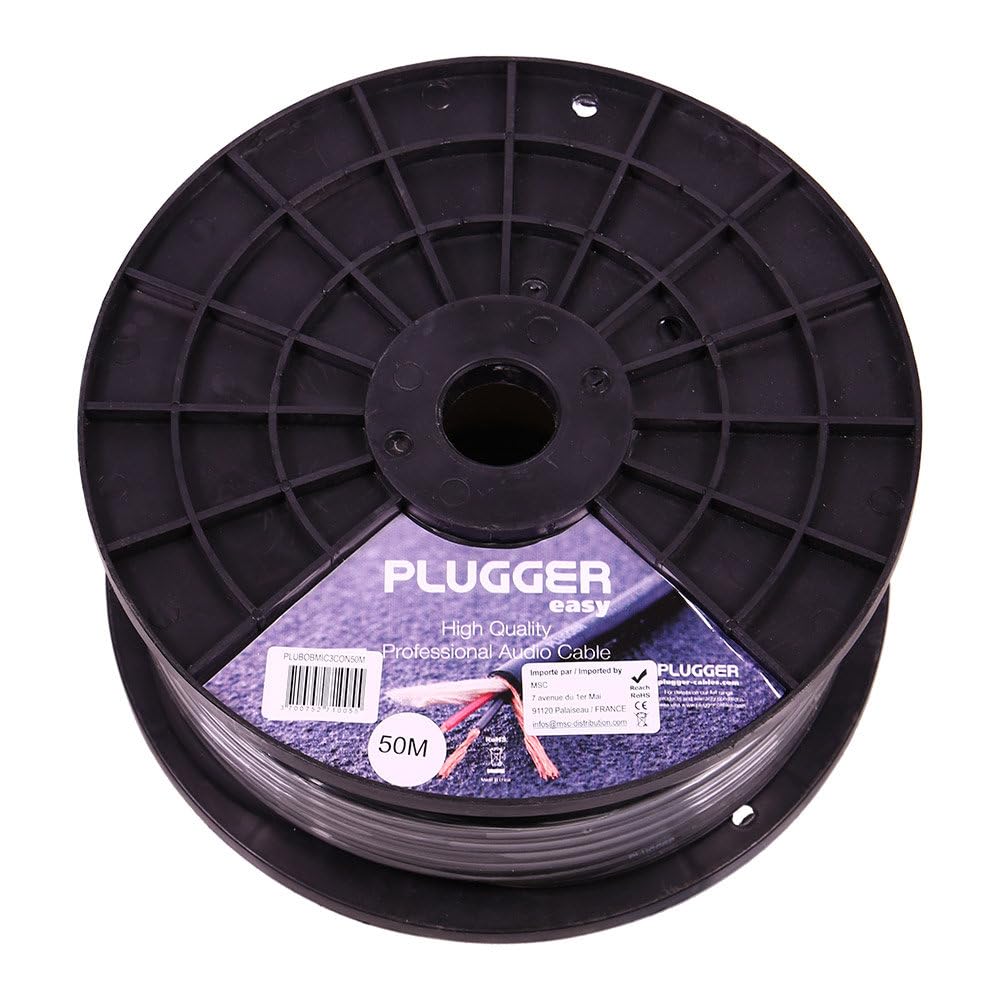Plugger Câble audio pour microphone Section 2x 0.25mm + 1x 0.75mm Bobine câble micro Longueur 50 mètres. Gamme Easy pour les professionnels de l'audio. Pour connecteurs XLR. Fourni sans connecteur.