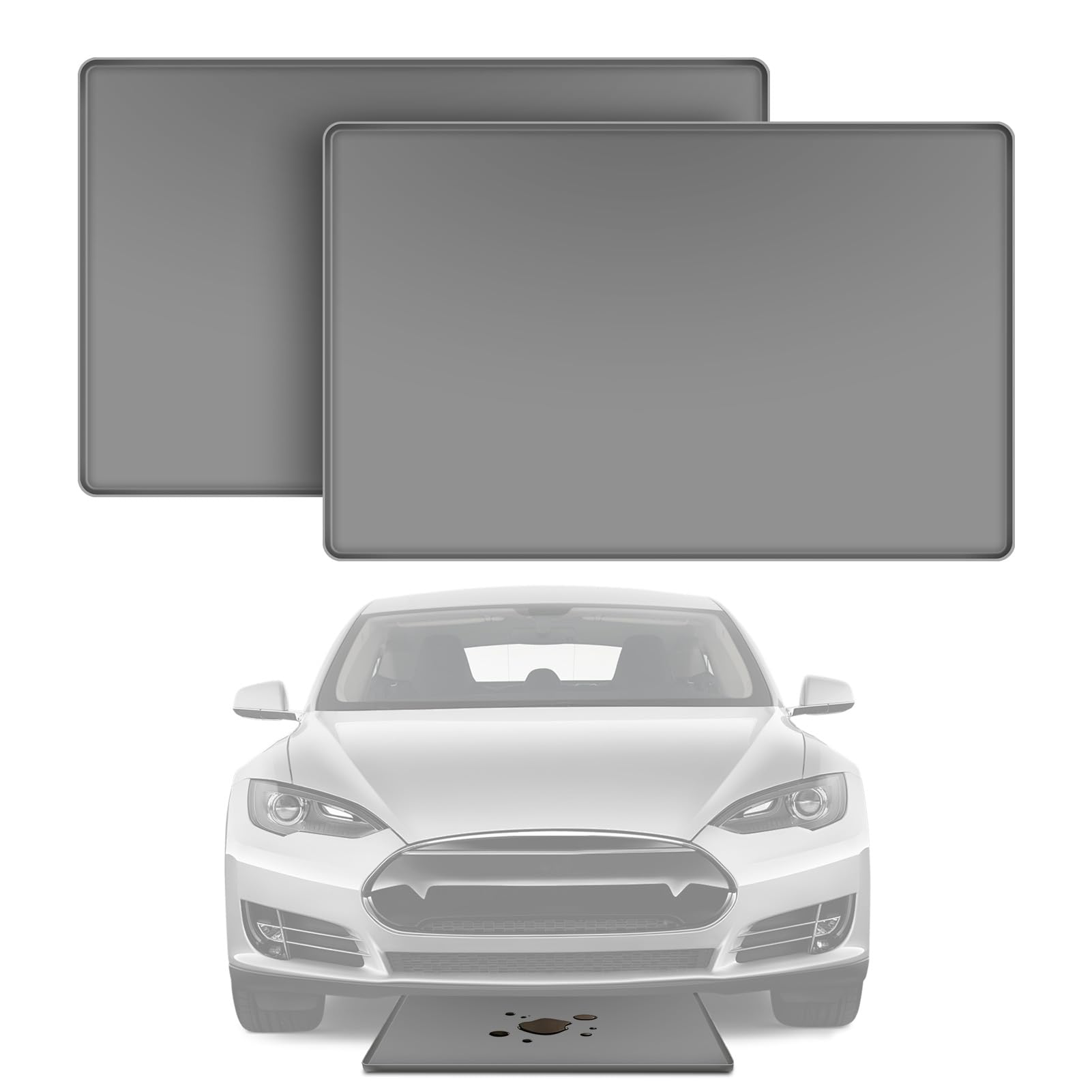 Bac de Récupération D'huile en Silicone 86 X 56 Cm, Pliable, Flexible, Résistant aux Fissures, Anti-Fuite, Multi-usages, Garage, Atelier, Voyage, Voiture, Réparation, Tapis de (Gris Plat)