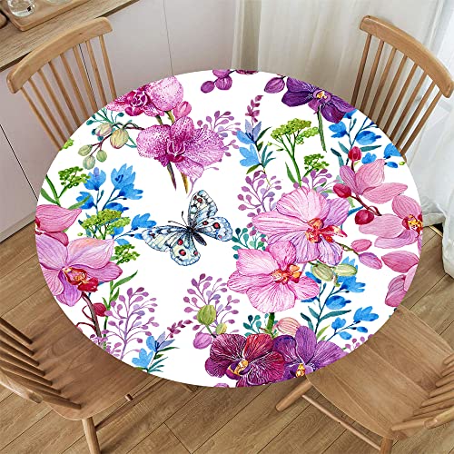 Fitted Round Waterproof Tablecloth Elastic Edge Table Cover Home Decorative Animal Butterfly Tablecloth for Indoor Outdoor Picnic, Patio, Party Fit for 36.2