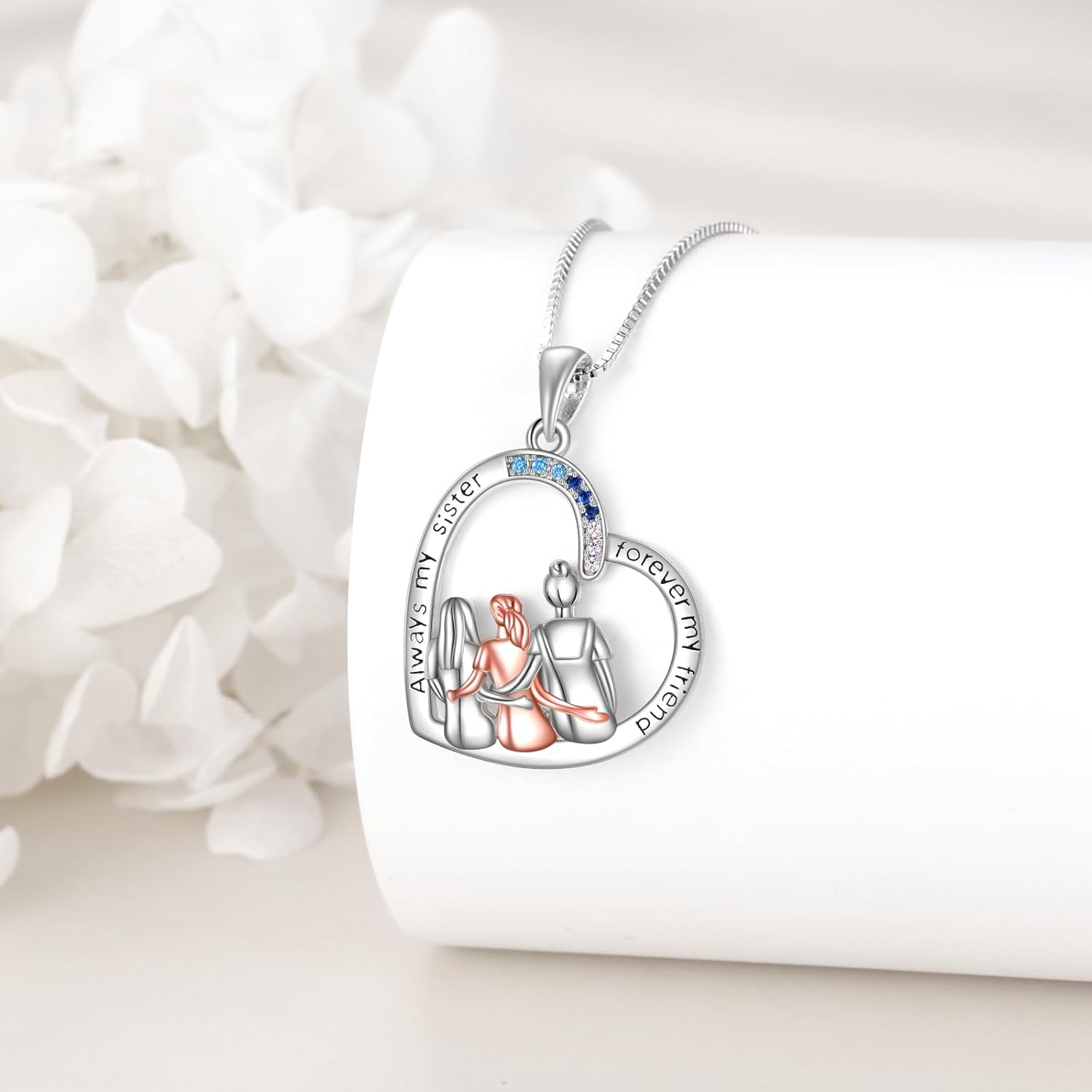 AOBOCO Gifts for Sister 2 3 Sisters Necklace for Women Sterling Silver Sisters Pendant Jewelry Birthday Christmas Gifts for Friend Female Friendship Lasts Forever - Image 2