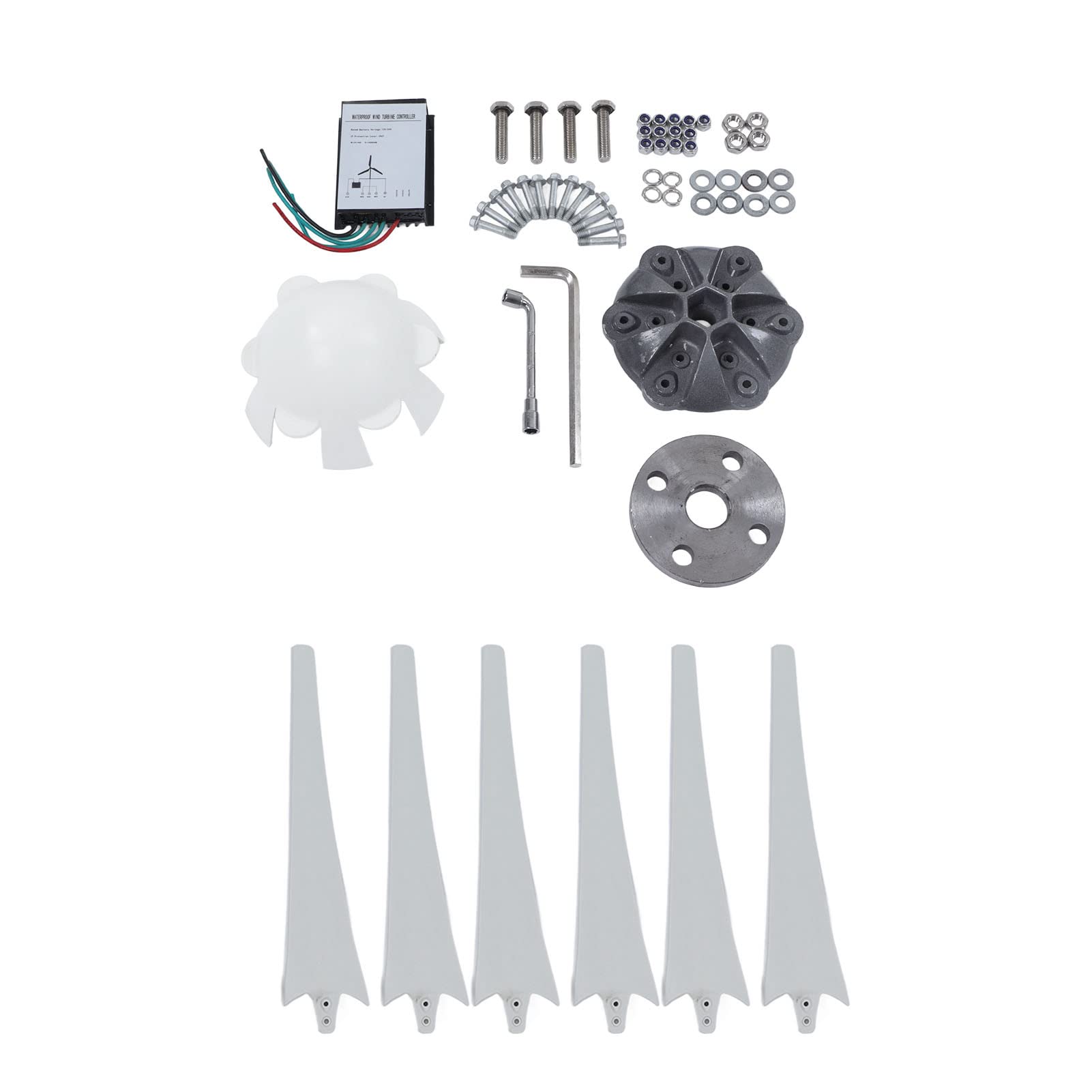 Generador de Turbina Eólica, Generador de Energía Eólica de Imán Permanente de CA Trifásico de 300 W con 6 Palas de Fibra de Nailon, Velocidad de Arranque Baja, Guiñada Automática, para Uso