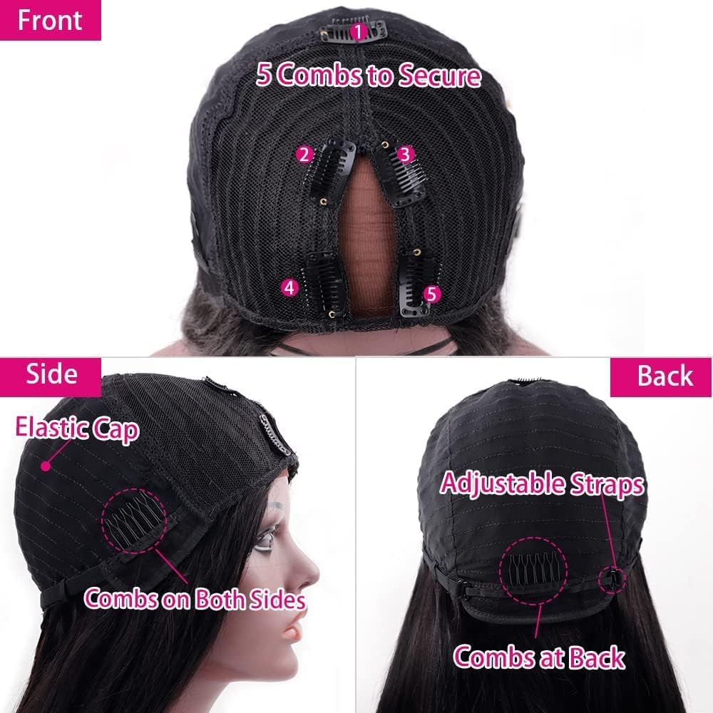 Straight V Part Wigs Human Hair Pelucas Mujer Pelo Natural Humano Para Mujeres NegrasNatural Color Peluca No Lacie Front Pelucas Cabello With Baby Hair (20 Pulgadas)