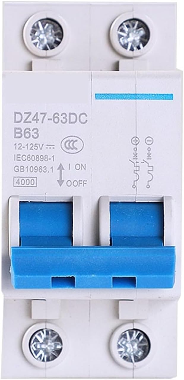 DC 2P Circuit Breaker Protection Switch3 Air Switch 12v-125v for DC Photovoltaic Tram Battery Protector Leisurely(16A)