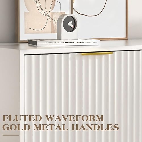 Miniatura 4 de SYESWAY Soporte de TV para TV de 65 pulgadas, puertas acanaladas, centro de entretenimiento con almacenamiento, mesa consola de TV con puertas