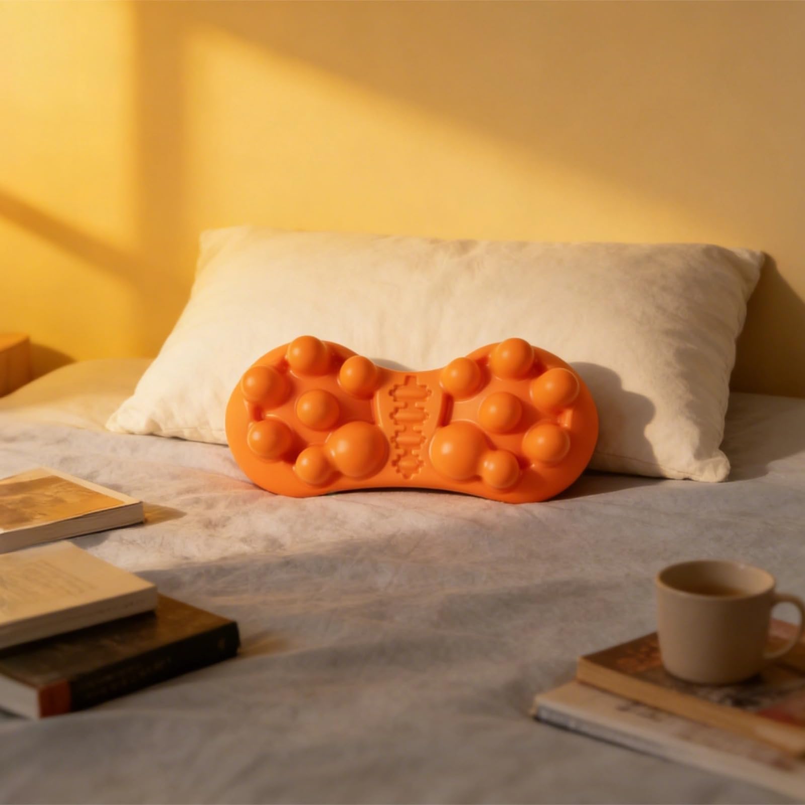 Dispositivo de tracción de acupresión, 14 protuberancias, diseño contorneado para cuello, hombros, lumbar, apoyo para el dolor de cadera, almohada de masaje naranja, herramienta de liberación