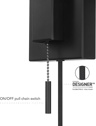 Miniatura 6 de Globe Electric 65000043 Aplique de pared con 1 luz, negro mate, pantalla de tela blanca, brazo oscilante, cable de tela trenzada negro de 6 pies,