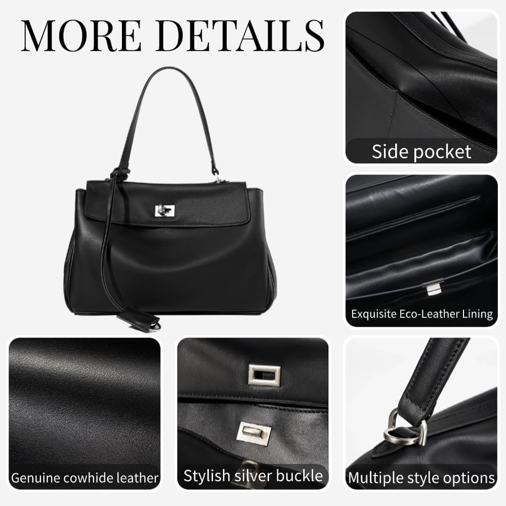 Genuine Leather Tote for Women, Soft Leather Shoulder Bag Large Top Handle Satchel Purse for Ladies Travel Work - Image 4