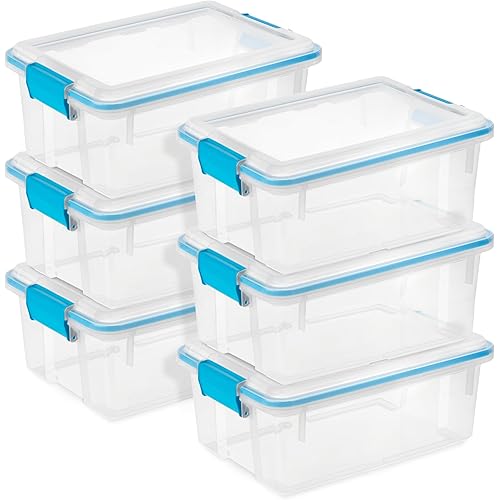 Sterilite 6-Pack Gasket Box, Weather-Resistant Storage Bins with Latching Lids, 12 Quart - Heavy-Duty Organizing Containers for Closet, Bathroom, and Office