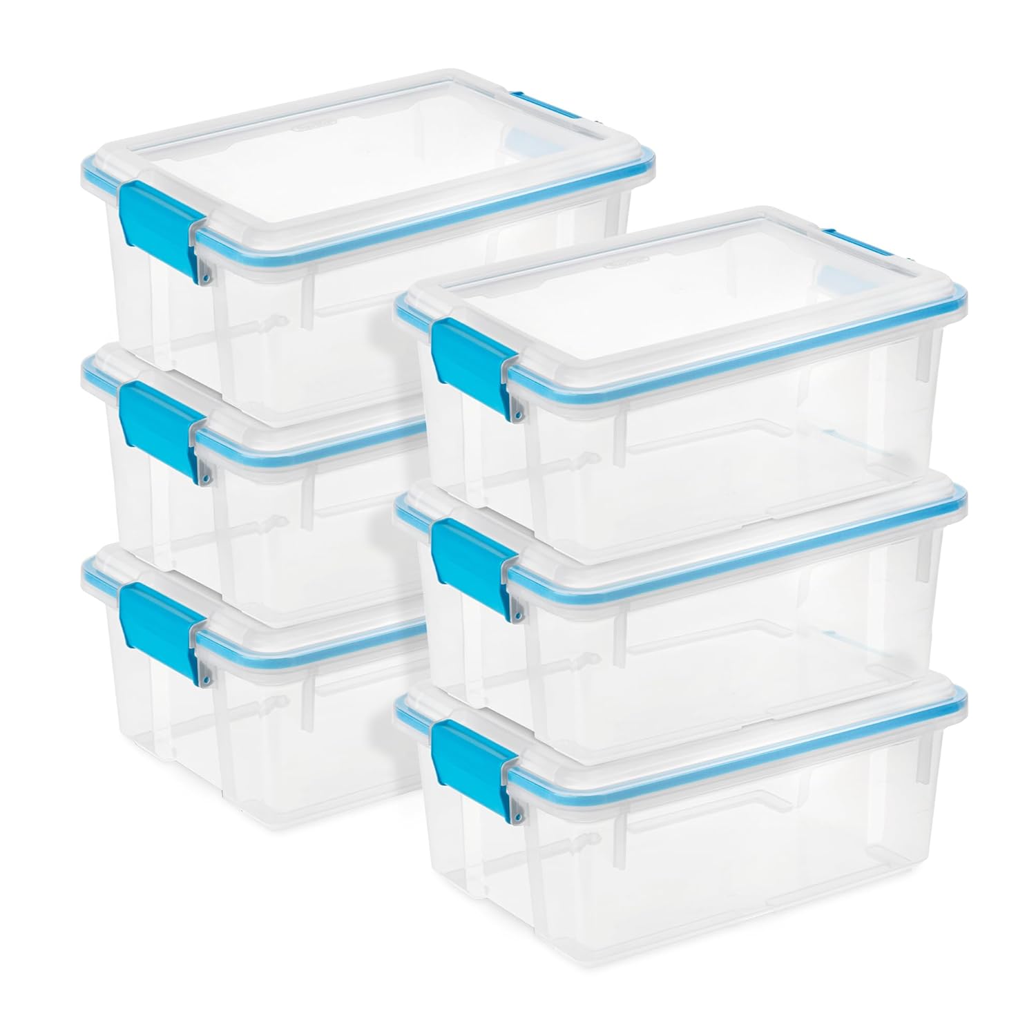 Sterilite 6-Pack Gasket Box Weather-Resistant Storage Bins with Latching Lids 12 Quart - Heavy-Duty Organizing Containers for Closet