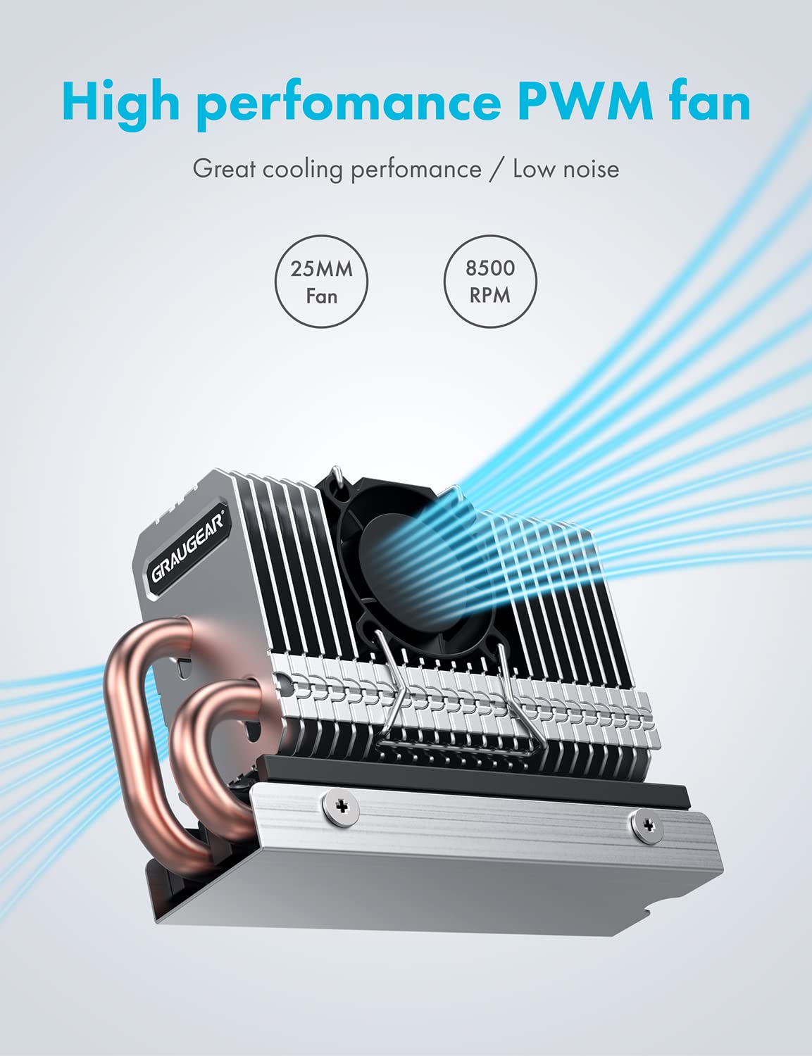GRAUGEAR M.2 2280 SSD Heatsink Built-in PWM Cooling Fan[G-M2HP04-F]