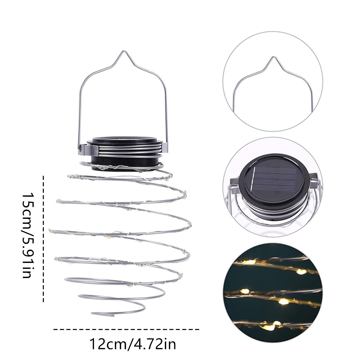 4 faroles solares en espiral, luces solares de jardín decorativas para exteriores, luces colgantes impermeables, luz G-Arden para jardín, patio, porche
