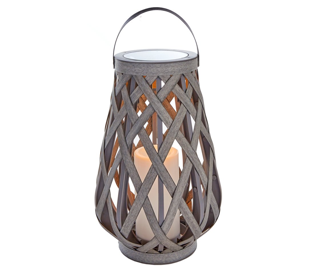 Dehner Solar Lantern Poly-Rattan Look in Light Grey (Diameter 30.8 cm, height 45 cm)