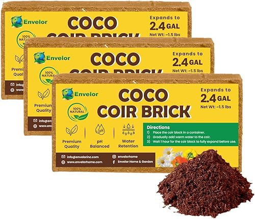 Envelor Ladrillo de coco fibra de coco para plantas, suelo de jardín natural para verduras, bloque de tierra para macetas, turba de coco, fibra de