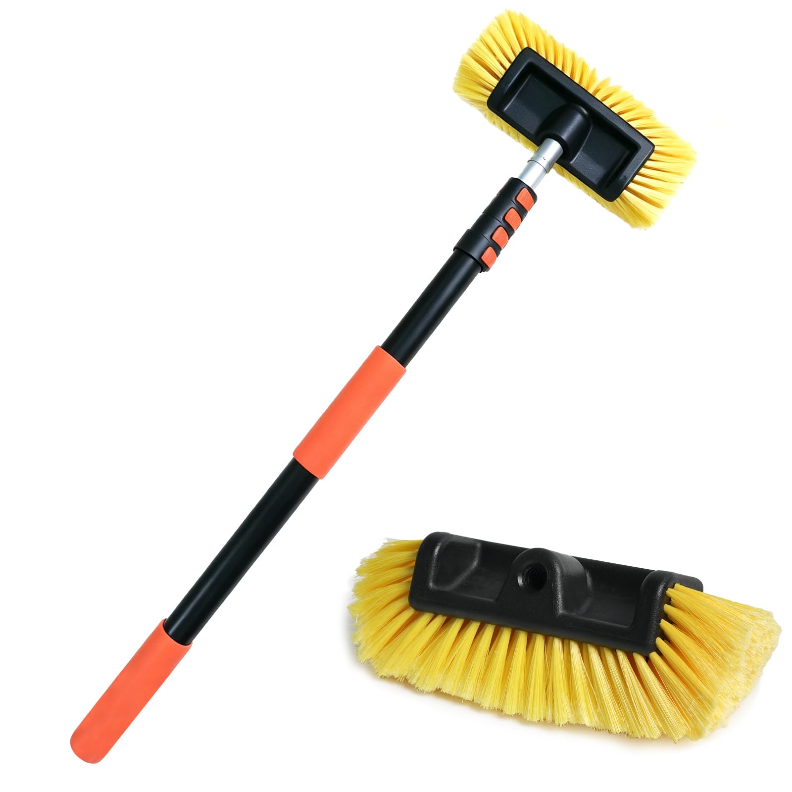 Spazzola telescopica per lavaggio auto, con manico lungo, con setole morbide, estensibile, per camion, camper, barca, pannello solare, kit con asta regolabile da 1,2 a 4,5 m, con bloccaggio