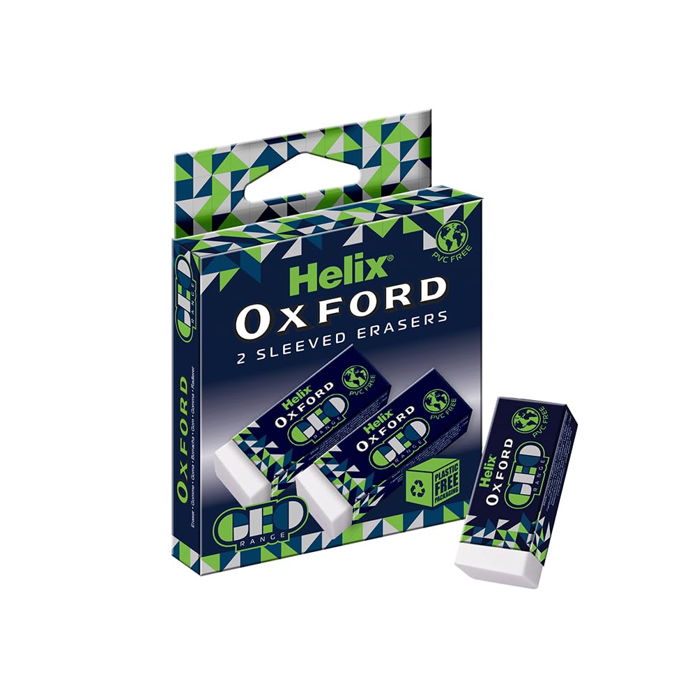 Helix Oxford Geo Twin Pack Erasers - Green (102701)