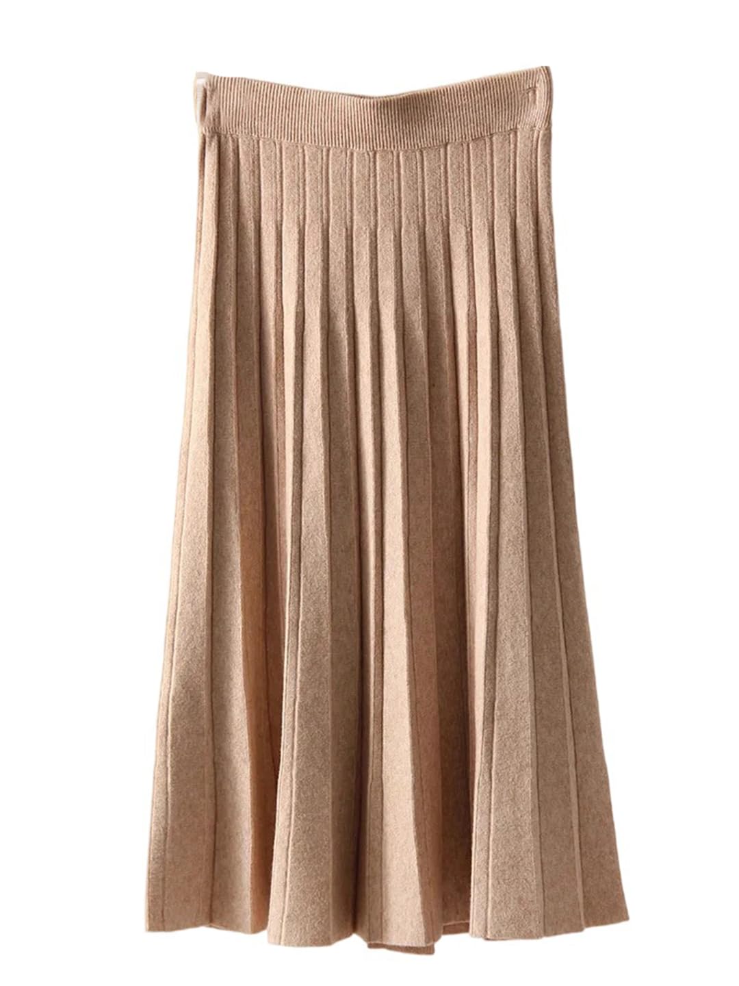 Falda plisada de punto para mujer, cintura elástica larga, falda midi lisa para otoño e invierno