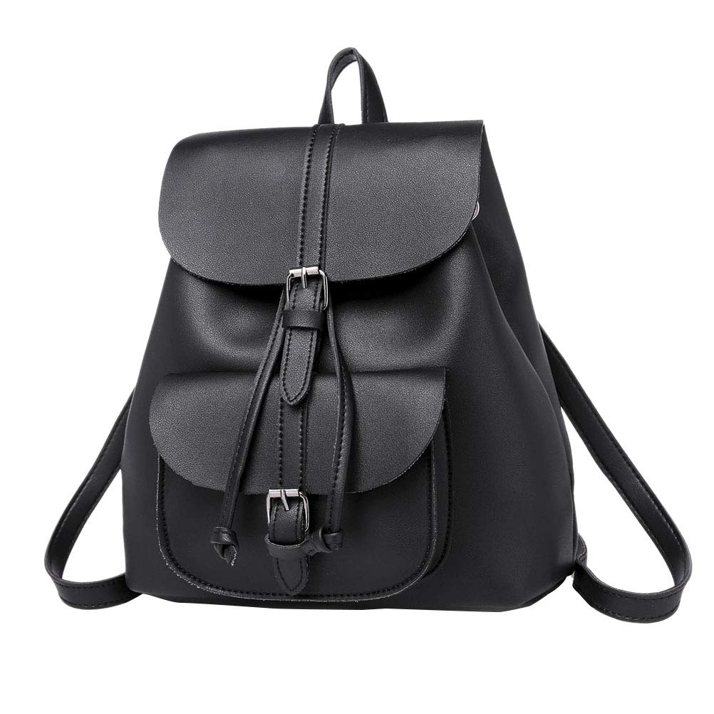 Healvian Mochila De Estilo Retro Para Mujer Bolso De Hombro De Pu Negro Mochila Elegante Para Diario