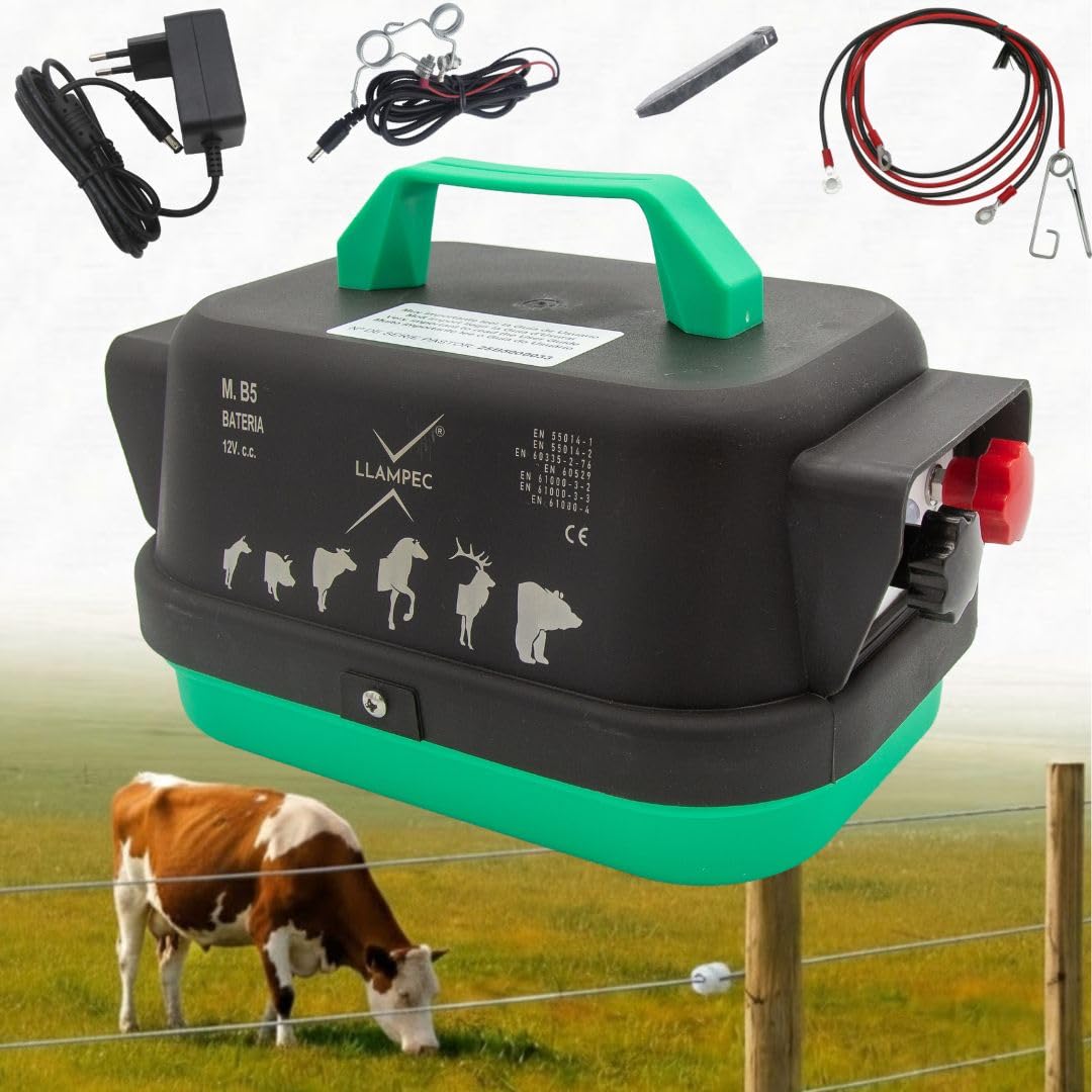 Llampec B5 Pastor eléctrico mixto - Valla eléctrica para caballos, vacas, ovejas y ganado - 4J 10.000V y 40km de alcance - Cerca de alta potencia - Batería no incluída - Fabricada en España