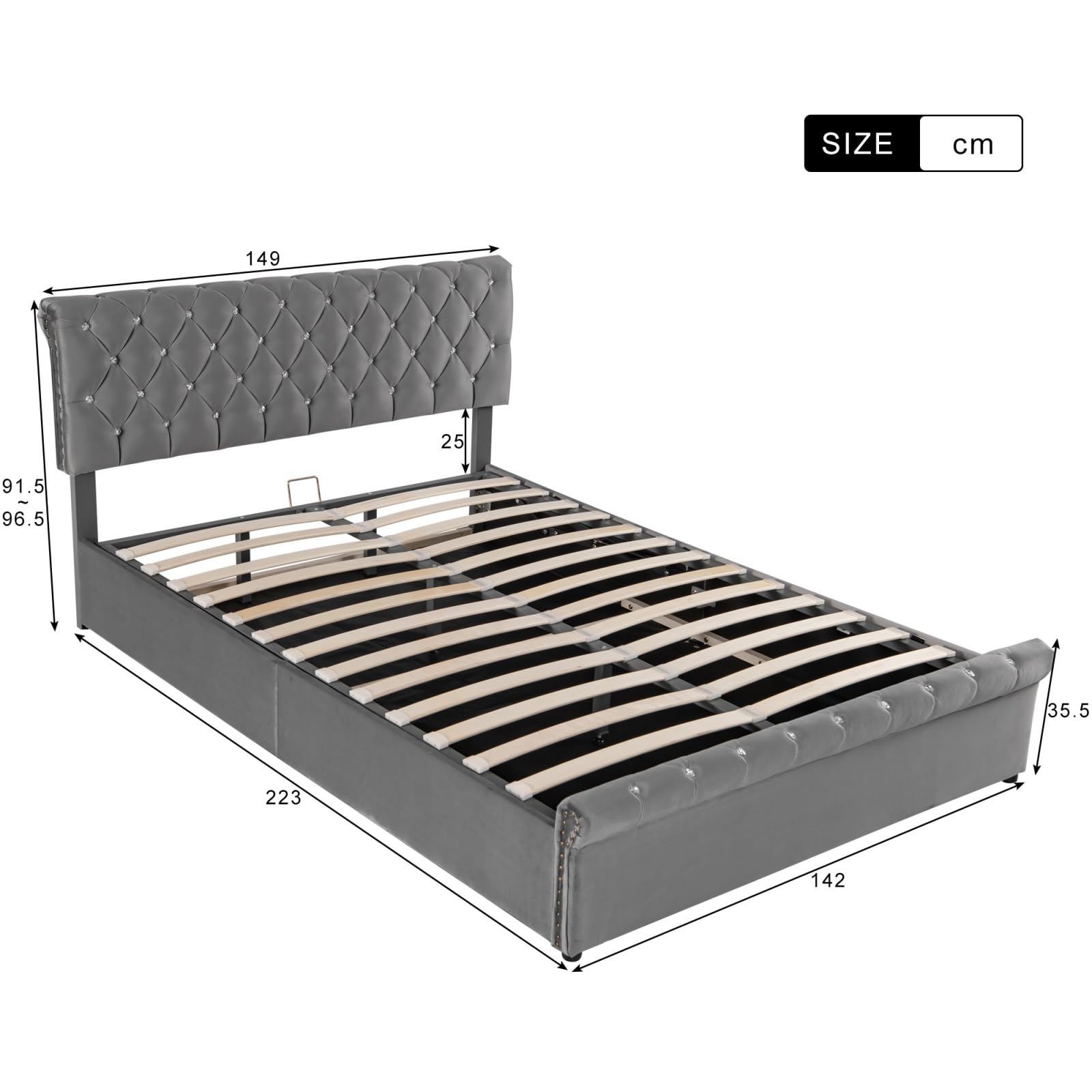 Lit Simple 90x200 Cm Avec Tête De Lit Arc-en-ciel Et 2 Tables De Chevet - Rembourré Velours Beige, Capacité 150 Kg - Sans Matelas