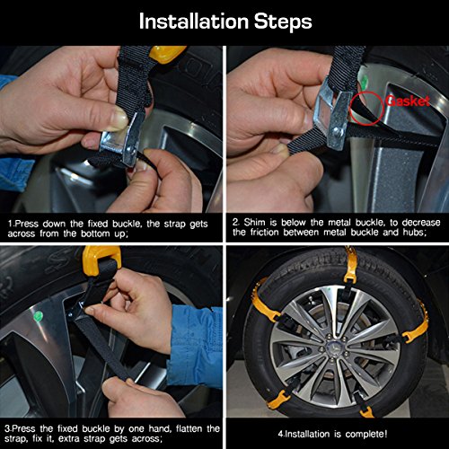 JUISEE Car Snow Chains Snow Tire Chains for Most Cars Anti-Slip Car Chains Car Emergency Chains All Season Anti-Skid Snow Cables Car SUV Tire Cables (for Tire Width: 180-295mm) - Thumbnail 6