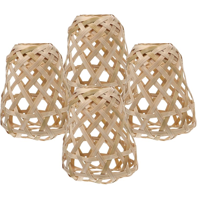 Image of DOITOOL 4-Pack Woven Bamboo Lampshades Rustic Pendant Light Covers 3.5 X 2.8 in Easy Install Compact Lamp Shade Set