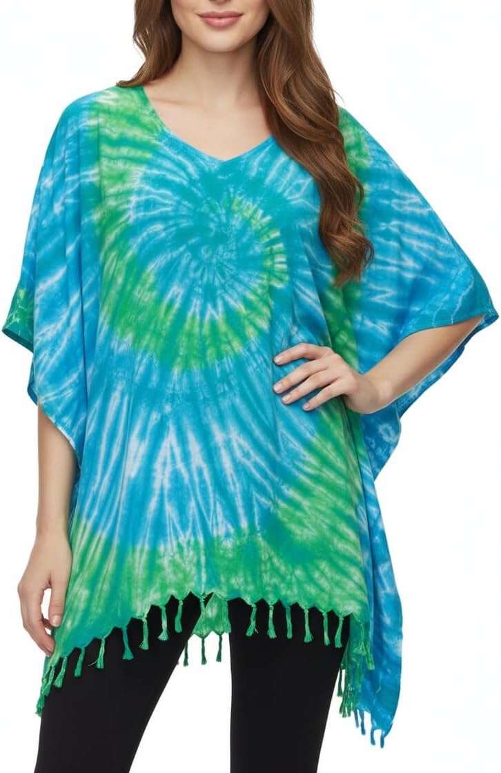 ATM Tie Dye Poncho Caftan Kaftan Blouse Tops Cover Up Real Handmade Plus size
